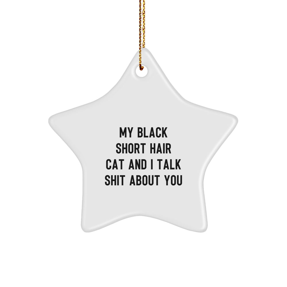 Funny Black Short Hair Cat Gifts, Star Ornament, 'My Black Short Hair Cat And I Talk Shit About You', Christmas Unique Gifts from Friends to Family - Image 1
