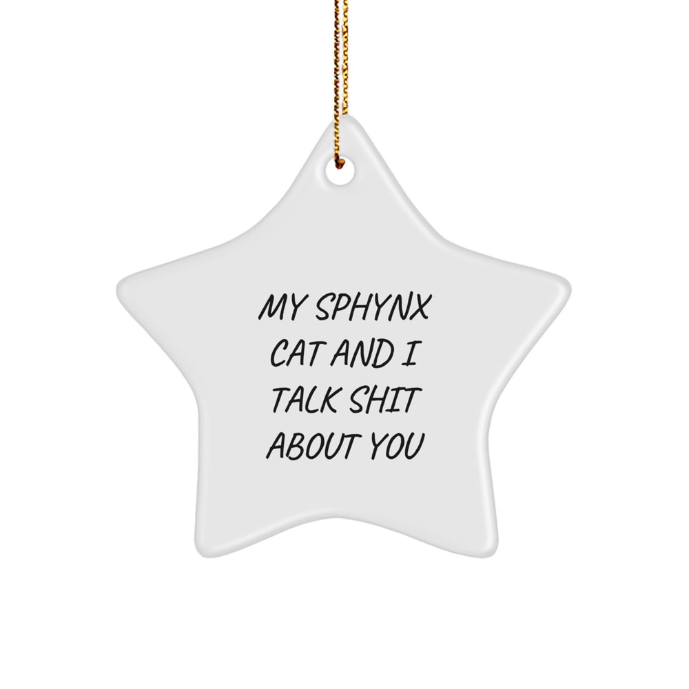 Sphynx Cat Lovers' Christmas Unique Gift, Funny Star Ornament, 'My Sphynx Cat And I Talk Shit About You', Gifts from Men, Women, Friends, Coworkers, Family - Image 1