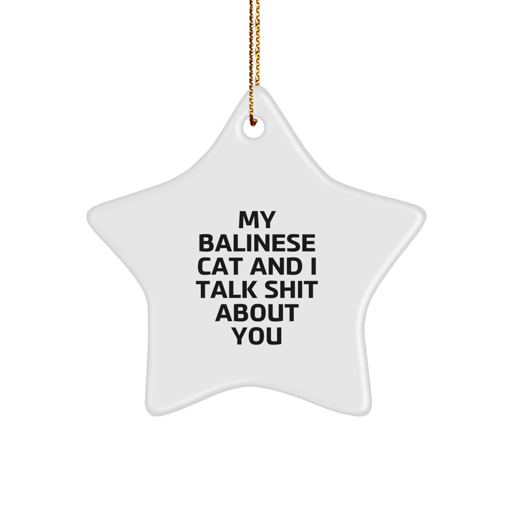 Funny Balinese Cat Gifts from Men to Friends - Star Ornament with 'My Balinese Cat And I Talk Shit About You' Quote for Christmas - Image 1