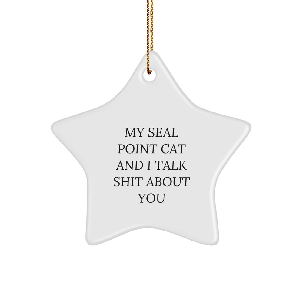 Seal Point Cat Lovers' Funny Christmas Unique Gift, Star Ornament with 'My Seal Point Cat And I Talk Shit About You' Quote, Gifts from Friends - Image 1