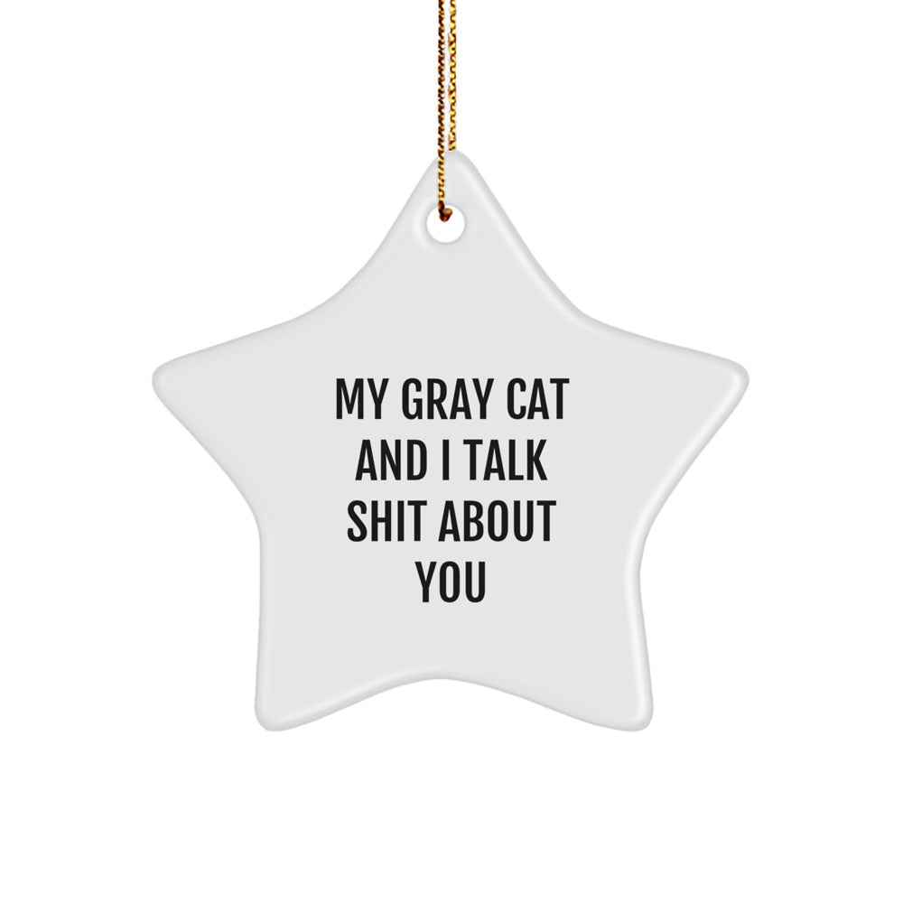 Gray Cat Gifts from Friends and Family: Funny Star Ornament for Christmas - Image 1