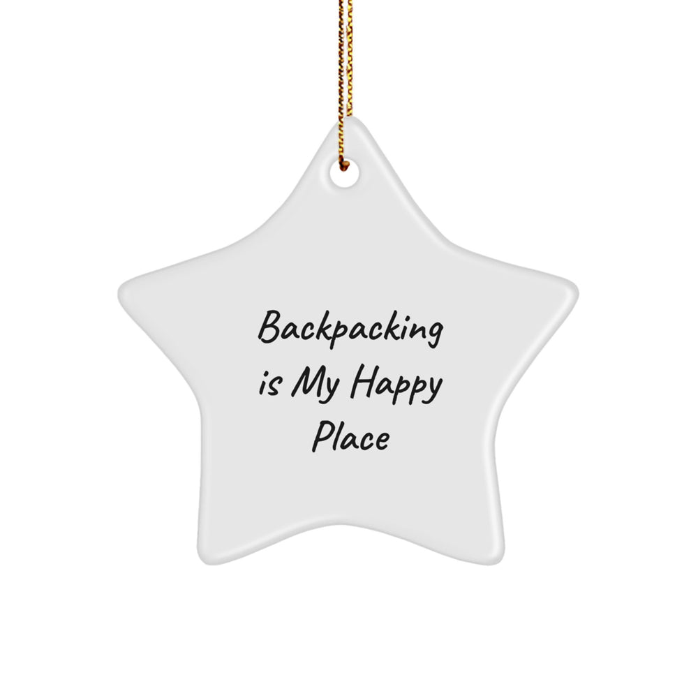 Backpacking Adventures Gifts from Friends for Men, Women, and Family - 'Backpacking Is My Happy Place' Star Ornament for Christmas - Image 1