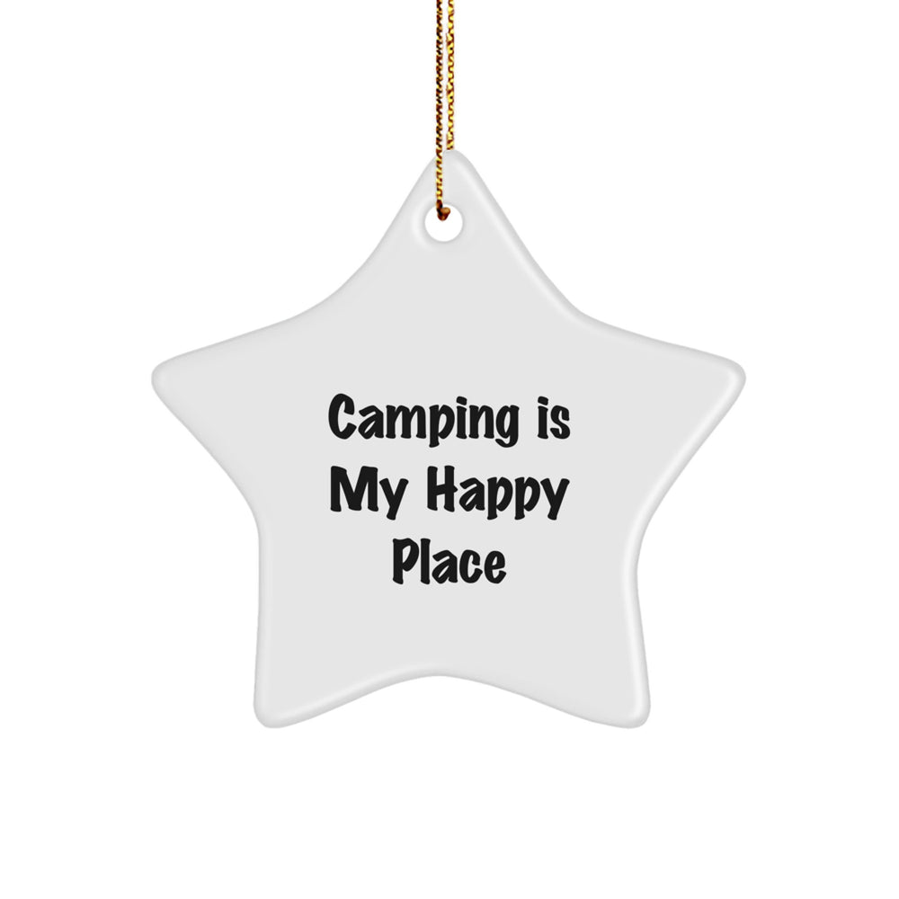 Camping Gifts from Friends for Camping Enthusiasts, Star Ornament with 'Camping Is My Happy Place' Quote, Christmas Unique Gifts - Image 1