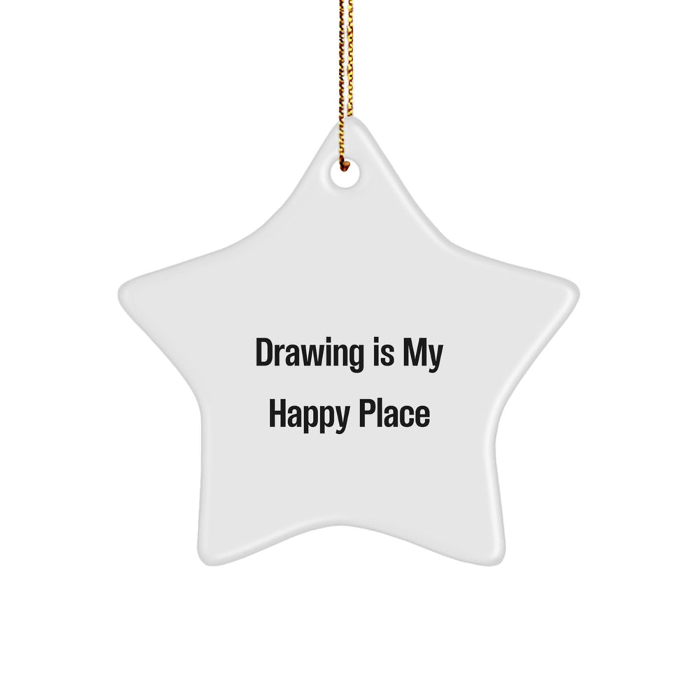 Funny Drawing Gifts from Friends for Drawing Enthusiasts, 'Drawing Is My Happy Place' Star Ornament for Christmas - Image 1