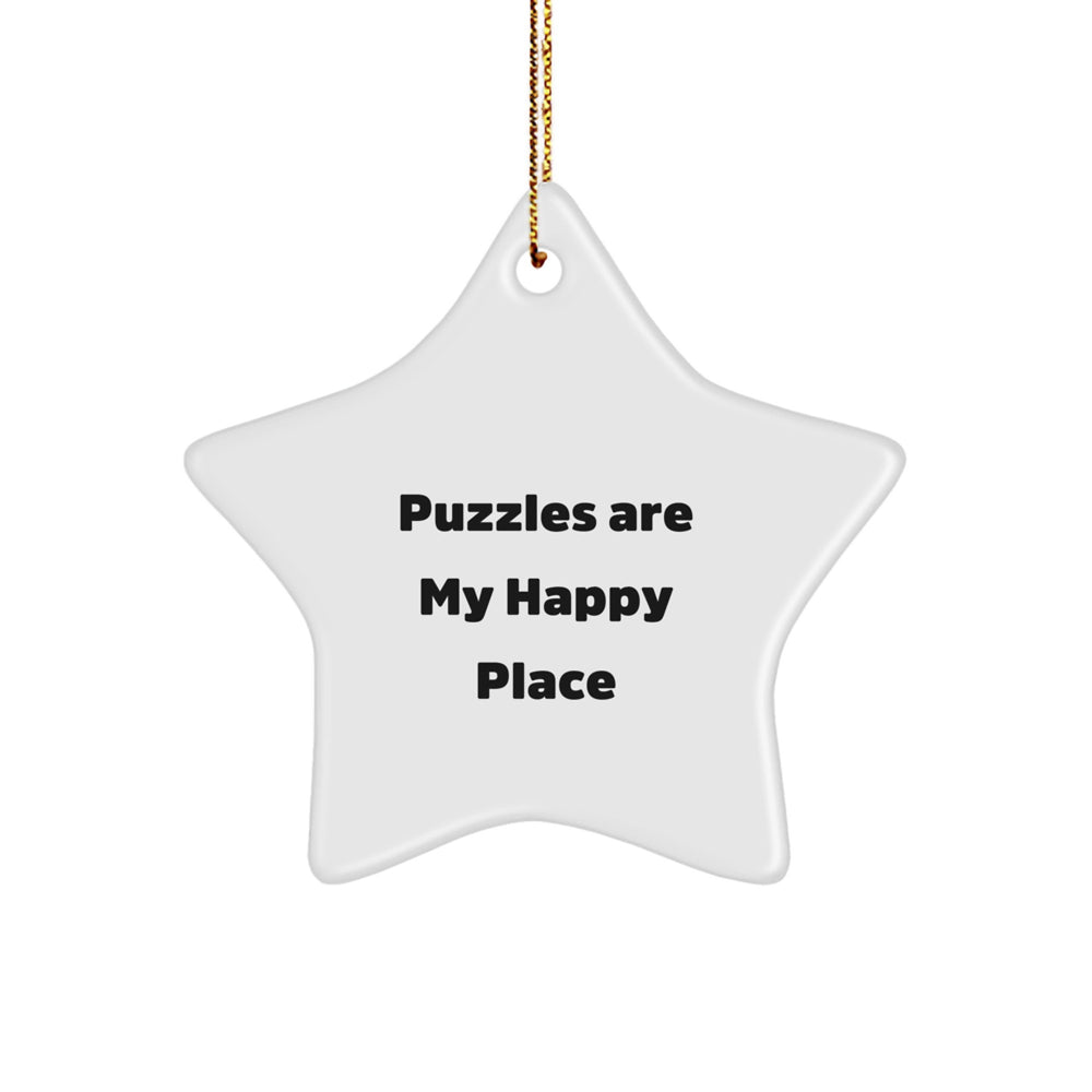 Puzzles Gifts for Puzzles Enthusiasts, Star Ornament for Christmas, 'Puzzles Are My Happy Place' Quote, Gifts from Friends, Gifts for Puzzles Lovers - Durable MDF Construction - Image 1
