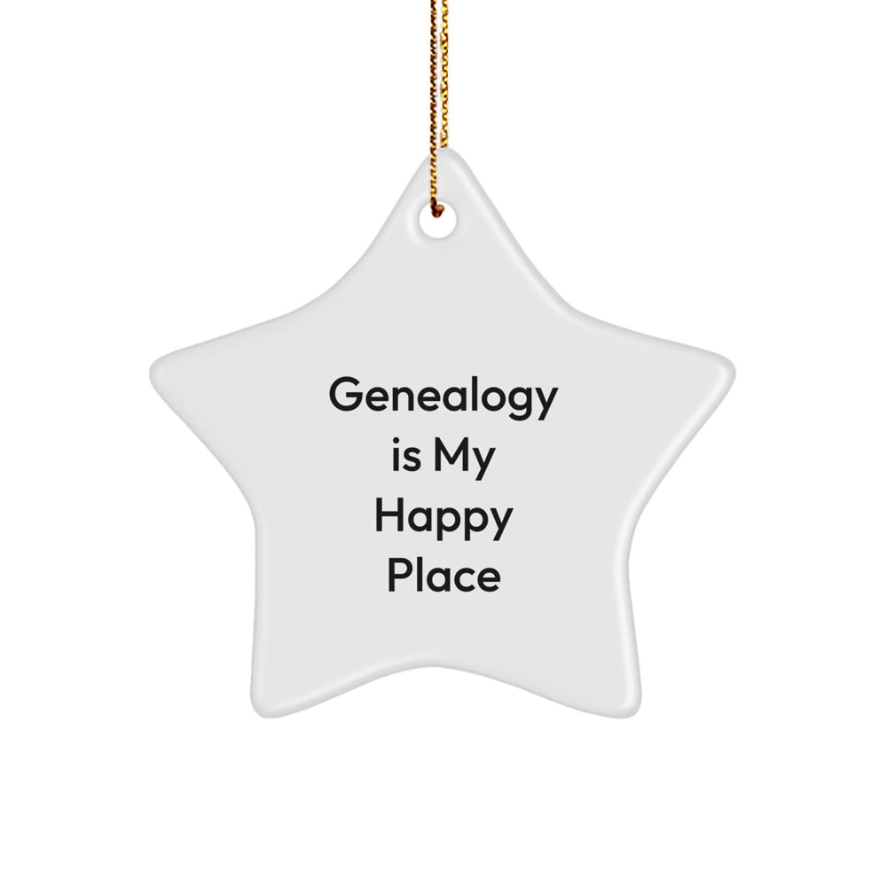 Genealogy Gifts for Women, Men, and Family - 'Genealogy Is My Happy Place' Star Ornament, White, Christmas Unique Gifts from Friends, Coworkers, and Family - Image 1