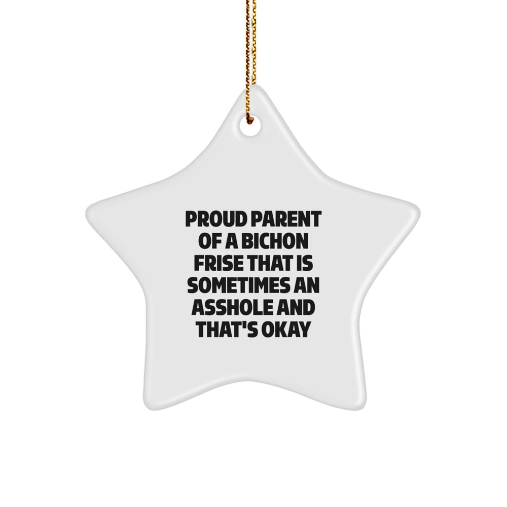 Funny Bichon Frise Dog Gifts from Proud Parents - Star Ornament for Christmas, 'Proud Parent Of A Bichon Frise That Is Sometimes An Asshole And That's Okay' Quote - Image 1
