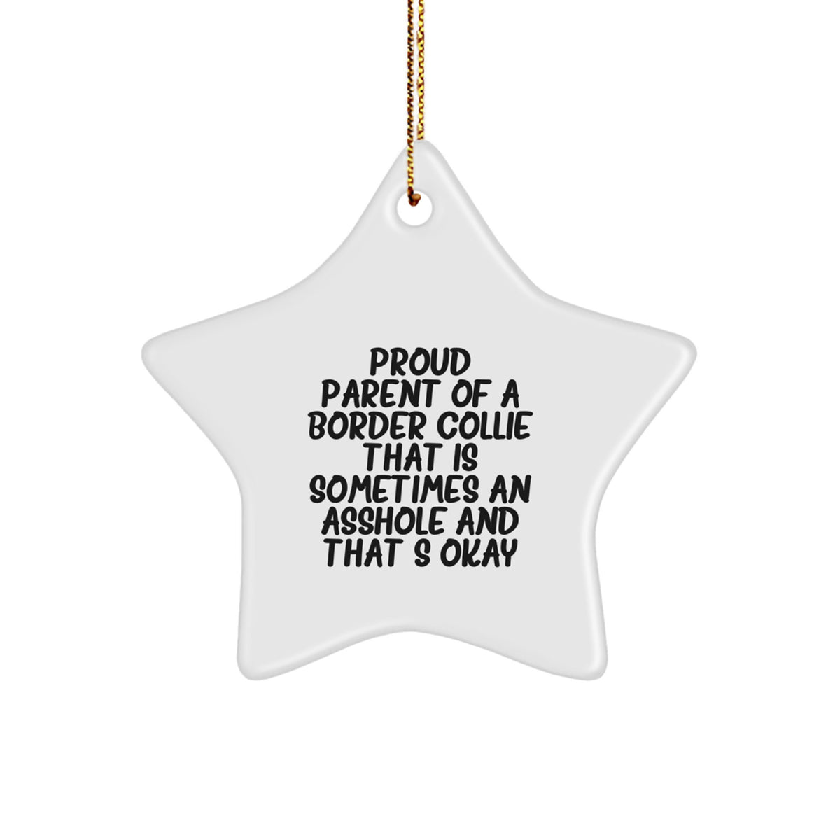 Funny Border Collie Dog Gifts for Proud Parents, 'Sometimes An Asshole' Star Ornament, Christmas Unique Gifts from Men to Friends - Image 1