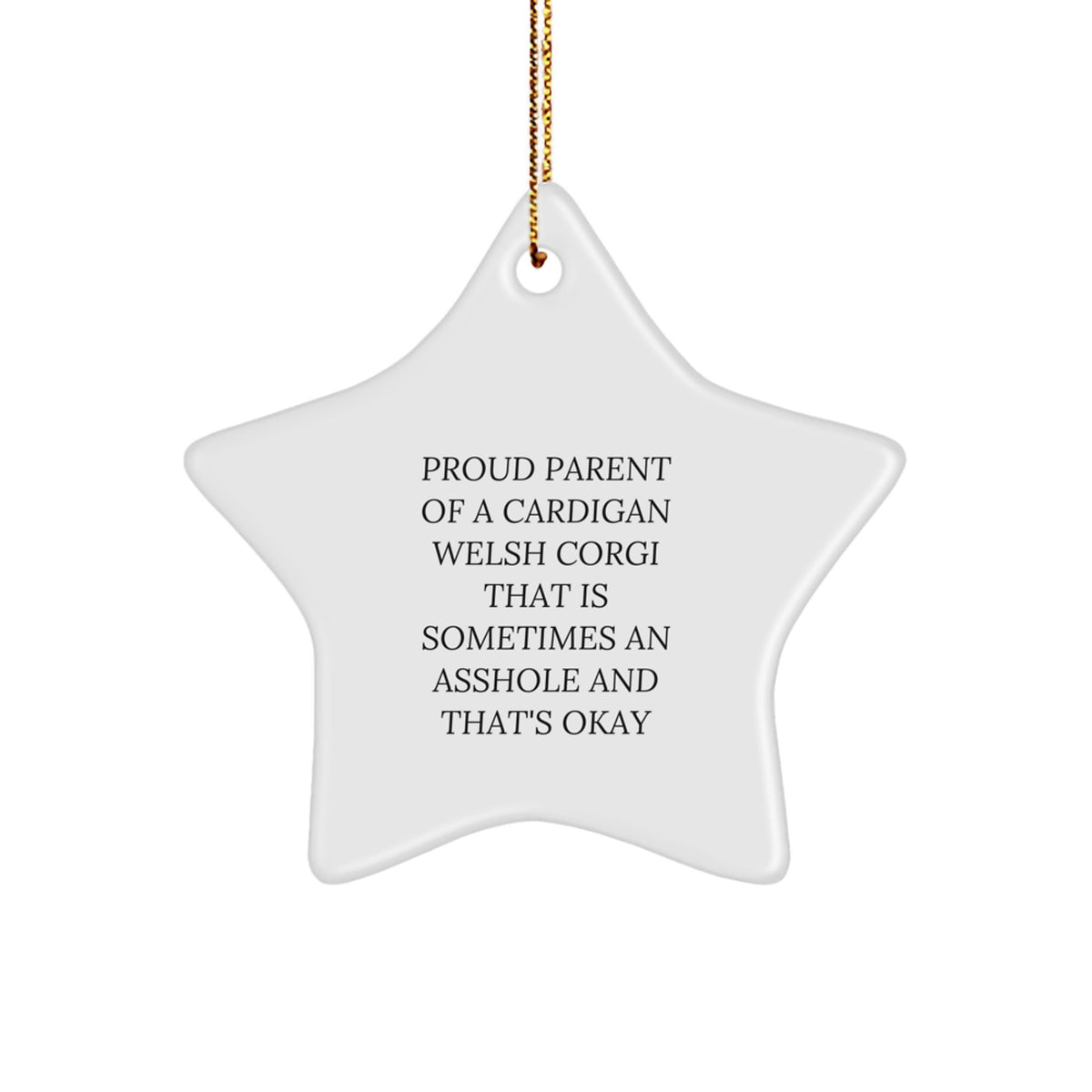 Funny Cardigan Welsh Corgi Dog Gifts Christmas Star Ornament for Men Women Family Friends - Proud Parent Of A Cardigan Welsh Corgi That Is Sometimes An Asshole And That's Okay - Image 1