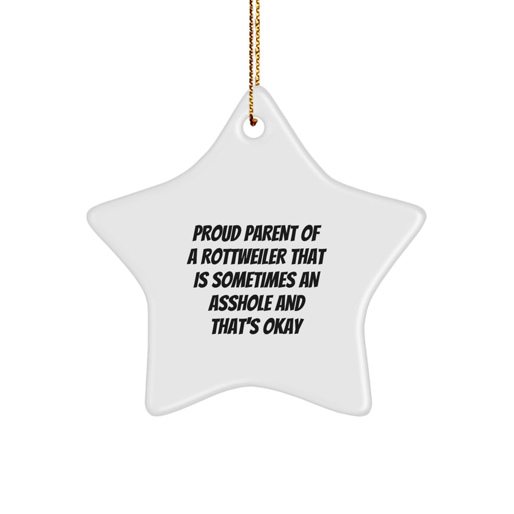 Rottweiler Dog Lover Gifts from Friends for Christmas - Proud Parent Quote Star Ornament, 3.25'' Tall, White, MDF Material - Image 1