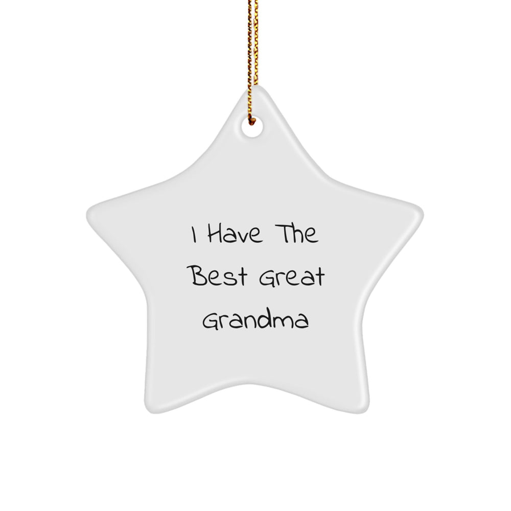 Funny Grandma Gifts: 'I Have The Best Great Grandma' Star Ornament, White, for Christmas, Gifts from Family for Grandma - Image 1