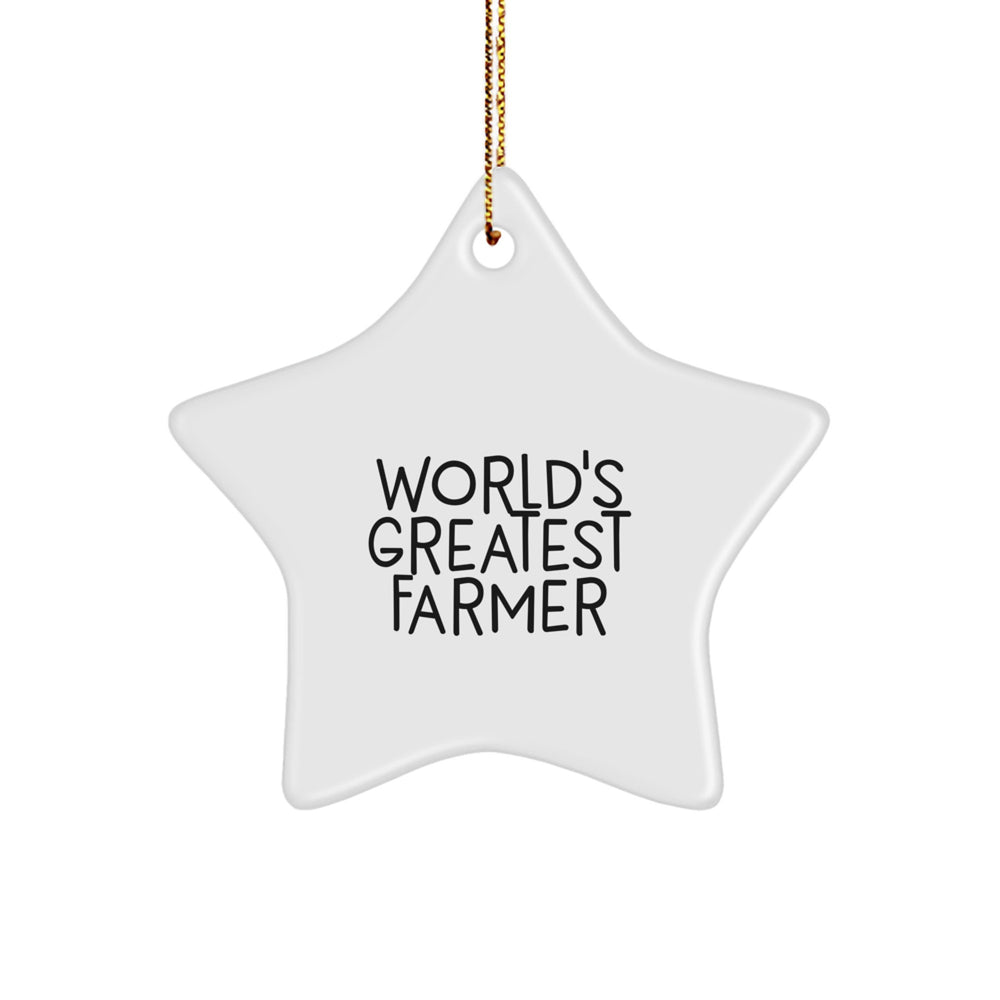 Funny Farmer Gifts from Friends - 'World's Greatest Farmer' Star Ornament, White, 3.25 Inch Tall - Perfect for Men, Women, Coworkers, or Family Christmas - Image 1