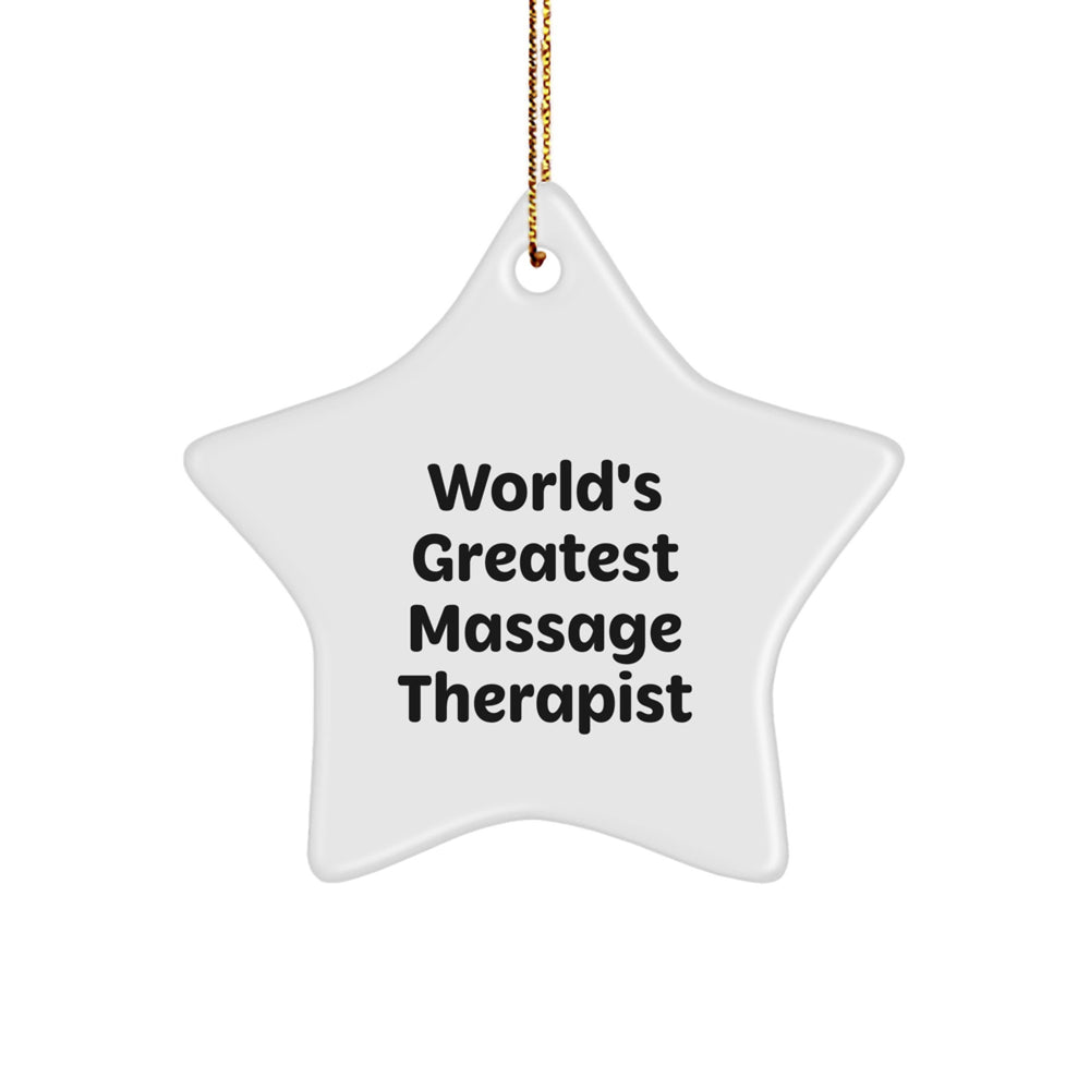 Gifts from Family for Massage Therapists - World's Greatest Massage Therapist Star Ornament, White, 3.25' Tall, Christmas Unique Gifts - Image 1